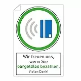 3 Stück Aufkleber 'Wir freuen uns, wenn Sie bargeldlos bezahlen' mit Piktogramm – selbstklebende Hinweisschilder ideal für Einzelhandel (300 x 200 mm | Weiß)