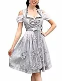 Clearlove Dirndl Damen Midi Trachtenkleid 3tlg mit Schürze und Bluse für Oktoberfest Vintage, Besondere Anlässe Gr. 36 Grau