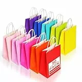 Gucass 50 Stück Klein Papiertüten mit Henkel, Bunt Kraft Papiertaschen Geschenktüten, 15x8x21cm Papiertragetasche, Geschenktaschen zum Verpacken Einkaufen Geburtstag Partys Hochzeit Weihnachten