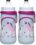 nip – Kinder Trinkflasche Kids Cup | zahnfreundliche Push-Pull Sportflasche mit Clip. Leicht und einfach zu reinigen, BPA-frei, 330 ml, Motiv Einhorn, rosa (Packung mit 2)