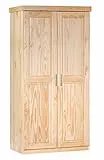 Inter Link - Kleiderschrank - Drehtürenschrank - Wäscheschrank - Garderobenschrank - Schlafzimmerschrank - 2 Türen - Kiefer massiv - Leon - Natur lackiert