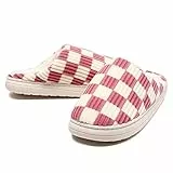 Waysoland Hausschuhe Damen Herren,Flauschige Damen Plüsch Pantoffeln aus Memory-Schaum Kariert Rutschfeste Sohle für Schlafzimmer Winter Slippers Drinnen(Rosa,40/41 EU)