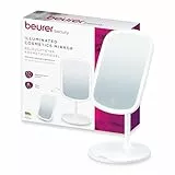 beurer BS 47 Kosmetikspiegel, Schminkspiegel mit Beleuchtung in 3 Lichtfarben, mit Magnethalterung, 360grad drehbar, abnehmbare Spiegelfläche, praktischer Badspiegel mit Ablagefläche, wiederaufladbar