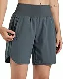 Libin Sporthose Damen Kurz 7'' Sport Shorts Laufhosen Atmungsaktiv mit Liner Sommer Hohe Taille Laufshort Running Jogging Kurze Hose,Dunkelgrau L