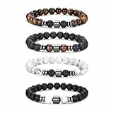 RANKEEF Tigerauge-Armband für Herren 8 mm Natursteinperlen Armband Set dehnbare Lavastein Armbänder verstellbares schwarzes Kristallperlenarmband für Männer und Frauen Geschenke