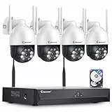 【5MP+360°PTZ】 Jennov Überwachungskamera Set Aussen WLAN, 5MP 10CH NVR und 4Pcs PTZ WiFi Kameras mit Farbe Nachtsicht, 2-Wege Audio, 24/7 Aufnahme, Personenerkennung, Automatische Verfolgung,1TB HDD