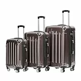 BEIBYE Zwillingsrollen 2048 Hartschale Trolley Koffer Reisekoffer Taschen Gepäck in M-L-XL-Set (Coffee, Set)