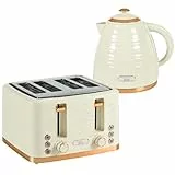 HOMCOM Wasserkocher Toaster Set Frühstück-Set mit 1,7L Wasserkocher, 4 Scheiben Toaster, 2200 W, 7 Bräunungsstufen, Auftauen, Aufwärmen und Krümelfach, Otter Thermostat, Beige