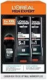 L'Oréal Men Expert Pflegeset für Männer, Geschenkset mit XXL 5-in-1 Duschgel und Deoroller, Geschenke für Herren inklusive Bodywash und Deo Roll-On mit Karbon, Pure Carbon, 2 x 400 ml, 1 x 50 ml