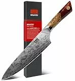 SHAN ZU Damast Küchenmesser Kochmesser, Damastmesser aus SG2-Pulverstahl, Handgeschmiedetes Chefmesser aus 91 Schichten Damaststahl, 20CM Profi messer und Ahorngriff – WHITE TIGER Series