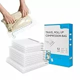 Roqao Vakuumbeutel Reise zum Rollen, 12 Stück 3 Größen (4x 35x50 / 6x 40x60 / 2x 50x70 cm), Vakuumbeutel für Kleidung Reise, Rollbare Kleiderbeutel mit Luftpumpe, Kleidung und Reisezubehör