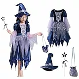 Halloween Kostüm Kinder Mädchen: Hexenkostüm Kinder Halloweenkostüm Hexe Halloween Kleider Hexen Kostüm Cosplay Kostüme Halloweenkostüme Party Hexenkleid Set Kleid Mit Mütze Und Handtasche