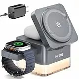 KPON Ladestation Apple Watch und Iphone für Magsafe, 3-in-1 Cube Induktive Ladestation mit Magsafe Ladegerät, Kompatibel mit iPhone 17 16 15 14 13 12 Air/Pro Max,für Apple Watch 11/10/9,Airpods (Grau)