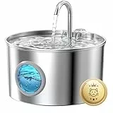 Katzenbrunnen Edelstahl Trinkbrunnen für Katze: Katzenbrunnen für Katzen - 2.2L Wasserbrunnen für Katzen mit 1 Filter und 1 Schwamm - Automatisch Katzentrinkbrunnen für Hunde mit Sichtfenster