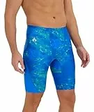 SURFEASY Herren Jammers Lang Badehose Schnelltrocknend Training Fitness Schwimmhose (Blau/Textur, L)