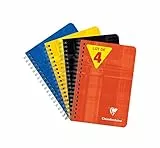Clairefontaine 668592AMZC - Packung mit 4 Spiralheften / Notizblock 50 Blatt, 9x14, kariert, 90g, farbig sortiert, 1 Pack