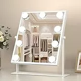 FUNTOUCH Hollywood Kosmetikspiegel mit Beleuchtung Groß, Schminkspiegel mit 9 LED Licht, 3 Farbtemperatur Verstellbares , 360° Drehung, Touch Steuerung, Plug-in, Kosmetischer Tischspiegel (weiß)