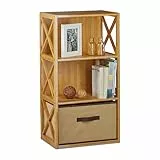 Relaxdays Regal Bambus mit Korb, 3 Ablagen, Holz Standregal, Badregal, Faltbox, HxBxT: 80 x 42 x 29 cm, natur braun