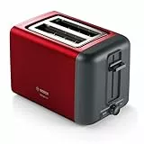Bosch Kompakt Toaster DesignLine TAT3P424DE, integrierter Edelstahl-Brötchenaufsatz, mit Abschaltautomatik, mit Auftaufunktion, perfekt für 2 Scheiben Toast, Liftfunktion, breit, 970 W, rot