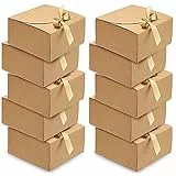 10 Stück Geschenkbox Großes, Etercycle Kraft Geschenkboxen mit Bogen Band, 20x20x10cm Geschenkkartons Quadratisch für Geschenke, Party, Geburtstag, Hochzeit (Braun)