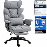 Dowinx Gaming Stuhl, Bürostuhl Ergonomisch mit Taschenfeder-Kissen, Chefsessel mit Doppellagige weiche Rückenlehne und verstellbare Lendenkissen, Armlehnen und Fußstütze, PU-Hellgrau