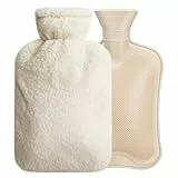 Wärmflasche mit Weichem Bezug | Auslaufsicher 2L Hot Water Bottle Wärmeflasche | Naturkautschuk + Bettflasche Flauschig | Geschenke für Männer Frauen