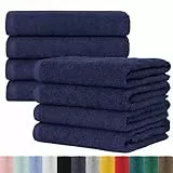 BaSaTex Frottee Handtücher 50x100 im 8er Pack aus 100% Baumwolle - Made in Green Zertifiziert - mit Aufhängeschlaufe - Farbe: Navy Marineblau
