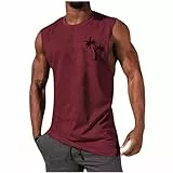 UHouse Tank Top Herren Sport Muskelshirt Männer Sommer Tanktop Baumwolle Oversize Trägershirt Rundhals Ärmellose Tshirt Hawaii Unterhemd Gym Axelshirt Große Größen Achselshirt Wein XL