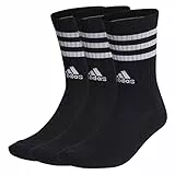 adidas Unisex 3-Stripes Cushioned Crew Socks 3 Pairs, Black / White, 6.5-8