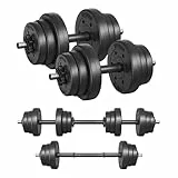 SONGMICS 2-in-1-Hanteln, Hantelset, Kurzhanteln, mit Verbindungsstahlrohr, 2 x 10 kg, Workout, Fitnesstraining, Gewichtheben für Zuhause, Fitnessstudio, tintenschwarz SYL20HBK