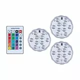 Grundig Kabelloser LED Strahler 3er Set - Spot mit Fernbedienung - RGB Beleuchtung mit Farbwechsel - Wasserdicht IP65 - Batterie Lampe - 7 x 7 x 2,8 cm