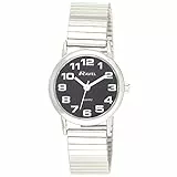 Ravel - Unisex-Uhr mit Edelstahl-Expanderarmband mit großen Zahlen und Zeigern - Analoges Quarzwerk - R0208.03.1S - Silbernes Ton/Schwarzen Zifferblatt