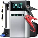 Fuqiduo Auto Starthilfe Powerbank mit 150PSI Luftkompressor, 3500A Spitzstrom, Jump Starter Tragbar für Alle Benzin und 8L Dieselmotoren, 12V Batteriestarter Auto mit Taschenlampe, USB, Starthilfekabe
