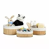 Relaxdays Regalkorb Set Bambus oval, 3 runde Aufbewahrungsboxen 12,5 x 32 x 22 cm HxBxT für Regal und Schrank, natur