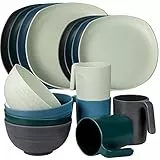 Greentainer Geschirrset aus PP (16pcs) | Leichtes & Unzerbrechliches Geschirrservice für Kinder & Erwachsene,Tafel-Kombiservice mit 4 Speiseteller, 4 Dessertteller, 4 Schüsseln,4 Tasse für 4 Personen