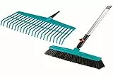 Gardena combisystem-Komplettangebot: Rechenbesen und Straßenbesen mit Holzstiel im Set, Holzstiel aus FSC 100 Prozent zertifiziertem Holz, wackelfreies Stecksystem (3081-20)