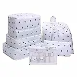 OSDUE Koffer Organizer Set 8-teilig, Packing Cubes, Wasserdichte Reise Kleidertaschen, Packtaschen für koffer, Verpackungswürfel mit Kosmetiktasche, Schuhbeutel, USB Kabel Tasche (Kaktus)