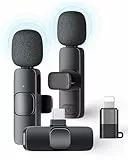 KUKIHO Kabelloses Lavalier Mikrofon für iPhone/iPad/Android (2 Sender), Mini Ansteckmikrofon mit Geräuschunterdrückung, Plug-Play Wireless Mikrofon für Videoaufnahmen, Podcast, YouTube, TikTok, Vlog