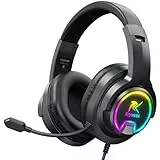 Krysenix PG3 Wired Gaming Headset für PS4, PS5, PC, Xbox, Switch, Gaming Kopfhörer mit Noise Cancelling Mikrofon, 3.5mm Klinke, Surround Sound, Headset mit LED Licht, Tintenschwarz