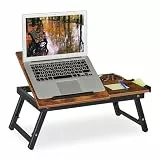 Relaxdays Laptoptisch für Bett & Couch, klappbarer Betttisch, Bambus, höhenverstellbar, Betttablett, Dunkelbraun/schwarz