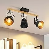 GBLY Deckenstrahler 3 Flammig Schwarz: Deckenlampe Vintage Schwenkbar 350° MAX.25W E14 Fassung Industrial Holzmaserung Spotbalken für Wohnzimmer Schlafzimmer Büro (ohne Leuchtmittel)
