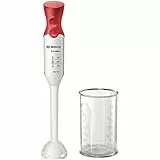 Bosch Hausgeräte MSM64010 ergonomischer Stabmixer mit Kunststoff-Mixfuß mit QuattroBlade, 450 Watt Weiß / Rot