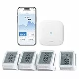 X-Sense WLAN Hygrometer Thermometer Innen mit LCD-Display, Temperatur- und Luftfeuchtigkeitsüberwachung per App, Smiley-Indikator, kompatibel mit Alexa, 4 Sensoren und Basisstation SBS50, STH0A41