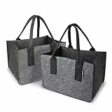 Tebewo 2er-Set Filztasche - praktische Einkaufstasche im Doppelpack - Shopping Bag - Einkaufskorb aus Filz - faltbare Tragetasche - Hell-/Dunkelgrau