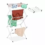 Relaxdays Wäscheständer, klappbar, ausziehbar, 11 Stangen, 6 Ebenen, platzsparender Turmwäscheständer, Metall, weiß, 1 Stück