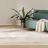 benuta Basic Kunstfaser Fellteppich Furry - Beige 160x230 cm - Weicher Wohnzimmerteppich - Anti-Rutsch-Rückseite - Waschbar - Für Fußbodenheizung geeignet