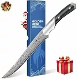 Golden Bird 20cm Filetiermesser, professionelles Ausbeinmesser, hergestellt aus 67 Lagen japanischem Damaststahl, Scharfes Fischmesser aus hochkarbonhaltigem Superstahl mit Geschenkbox – Swan-Serie