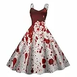 Halloween Kostüm Damen Gruselig Blutige Zombie Braut Horror Elegant Brautkleid Ärmellos Aufdruck Kleid mit Blutigem Print Mittelalter Cocktailkleid Party Karneval Kleider