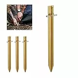Relaxdays Heringe, Stahl, T-Profil, 30 cm lang, Öse, 4er Set Zeltheringe, stabil, schlagfest, Camping und Garten, gold