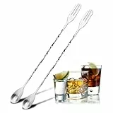 YOGAZEN 2 Stück Barlöffel, 26cm Lange Löffel Mit einer Gabel, Edelstahl Probierlöffel Stampfer, Spiral Designer Longdrinklöffel, Stößel Cocktail Löffel, Eislöffel Lang Bar Zubehör für Stir Cocktail